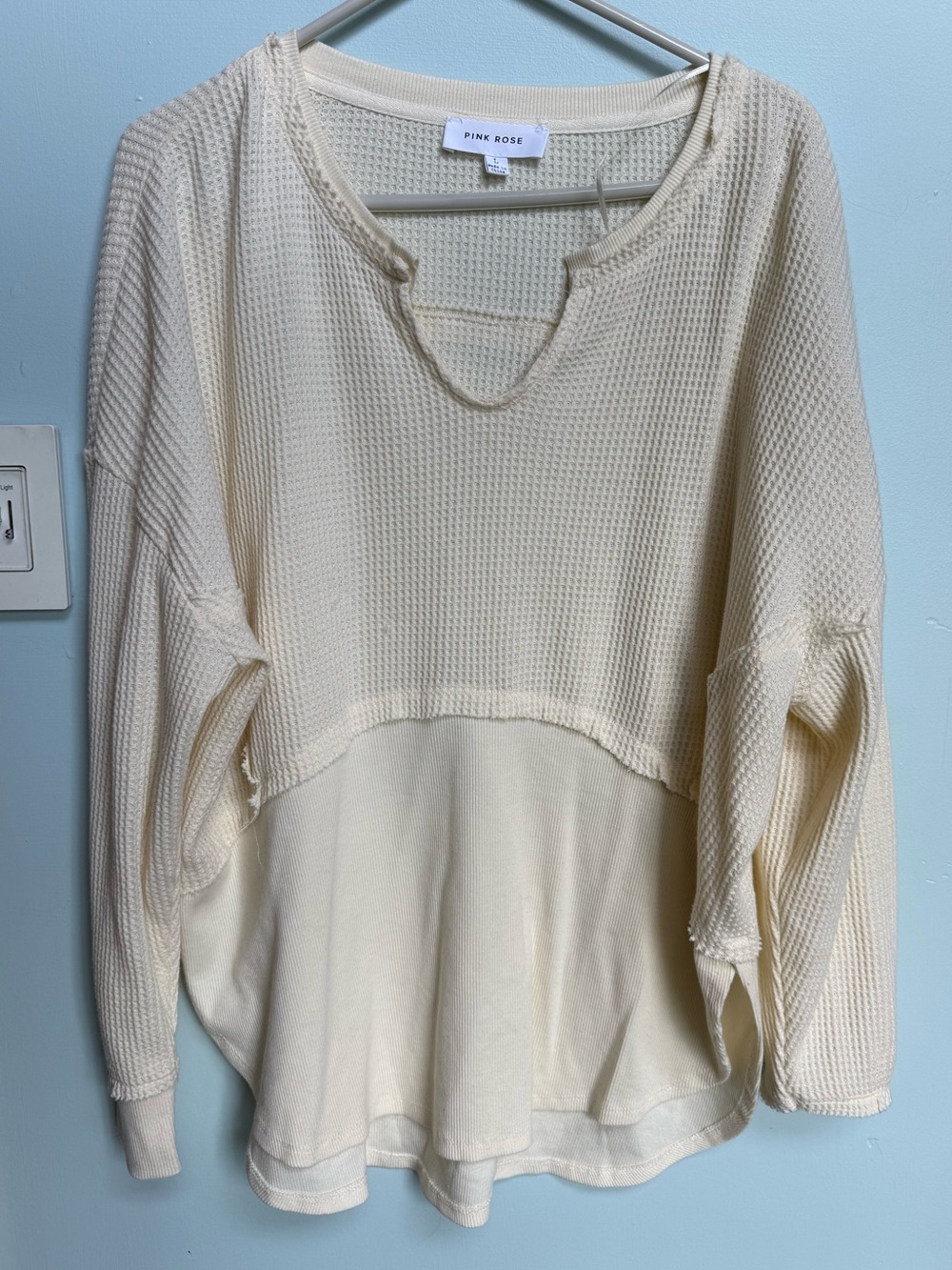 Pink Rose Cream Waffle-Knit Layered Pullover
